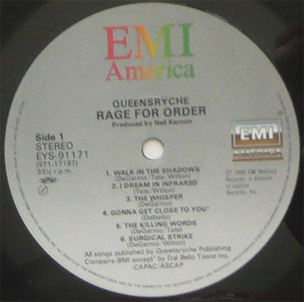 Queensrÿche - Rage For Order (Vinyl, LP, Album) Very Good Plus (VG+) / Good Plus (G+)