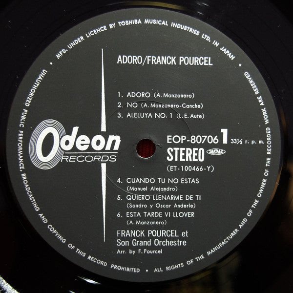 Franck Pourcel Et Son Grand Orchestre - Adoro (Vinyl, LP, Album, Compilation, Reissue, Stereo) Very Good Plus (VG+) / Very Good Plus (VG+)