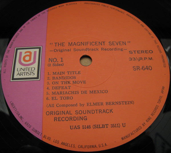Elmer Bernstein - The Magnificent Seven (Original Soundtrack Recording) (Vinyl, LP, Album, Stereo) Very Good Plus (VG+) / Good (G)