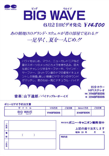 Tatsuro Yamashita - Big Wave = ビッグウェイブ (Vinyl, LP, Album, Stereo) Very Good (VG) / Very Good (VG)