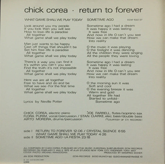 Chick Corea - Return To Forever (Vinyl, LP, Album, Reissue, Stereo) Very Good Plus (VG+) / Very Good (VG)