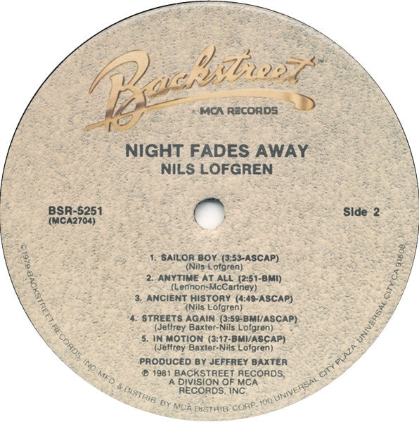Nils Lofgren - Night Fades Away (Vinyl, LP, Album) Very Good (VG) / Very Good (VG)