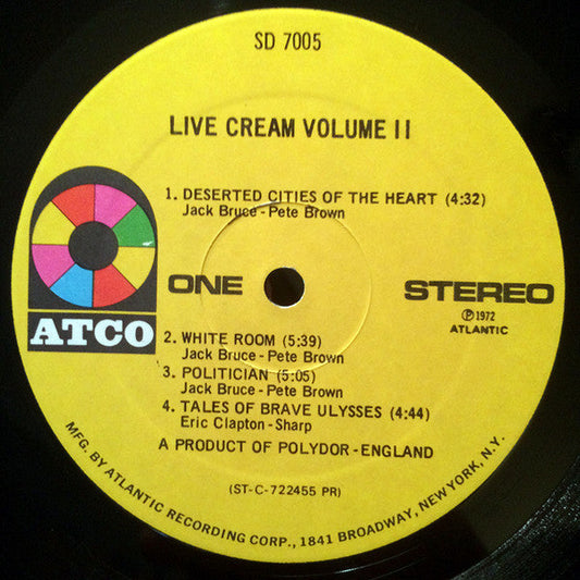Cream (2) - Live Cream Volume II (Vinyl, LP, Album, Stereo) Good Plus (G+) / Very Good (VG)