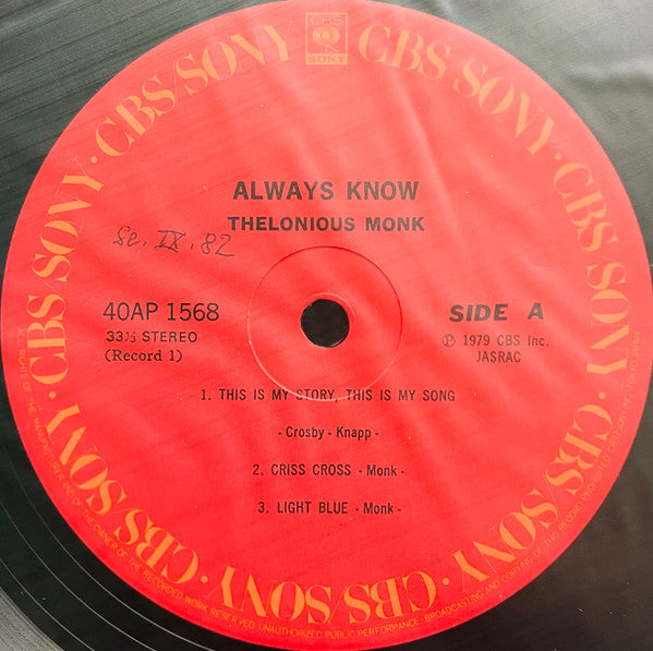 Thelonious Monk - Always Know (2xVinyl, LP, Compilation, Reissue, Stereo) Very Good Plus (VG+) / Very Good (VG)