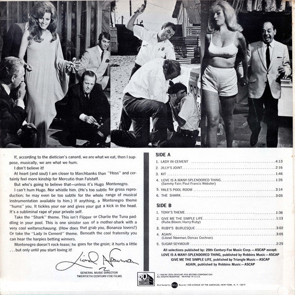 Hugo Montenegro - Lady In Cement (Original Motion Picture Soundtrack Album) (Vinyl, LP, Album, Stereo) Very Good Plus (VG+) / Good (G)