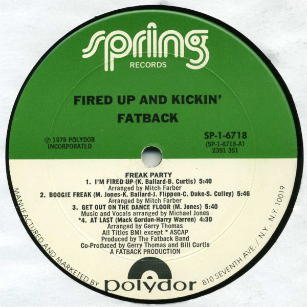 The Fatback Band - Fired Up 'N' Kickin' (Vinyl, LP, Album) Very Good (VG) / Very Good (VG)