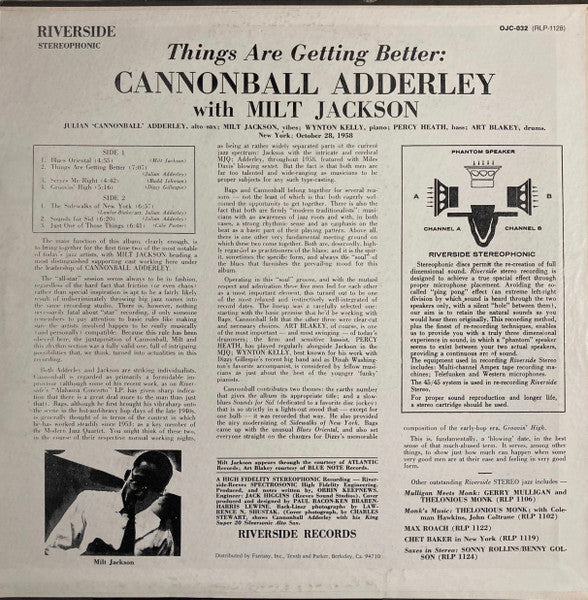 Cannonball Adderley - Things Are Getting Better (Vinyl, LP, Album, Reissue, Stereo) Very Good Plus (VG+) / Near Mint (NM or M-)
