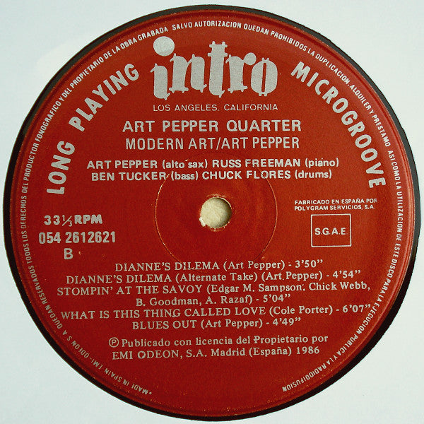 Art Pepper Quartet - Modern Art (Vinyl, LP, Album, Reissue, Mono) Very Good Plus (VG+) / Very Good Plus (VG+)
