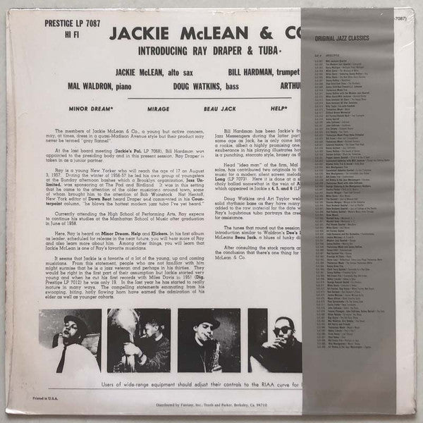 Jackie McLean - Jackie McLean & Co. (Vinyl, LP, Album, Reissue, Mono) Very Good (VG) / Very Good (VG)