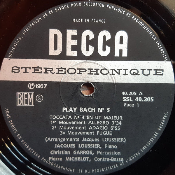 Jacques Loussier Trio - Play Bach 5 (Vinyl, LP, Stereo) Very Good (VG) / Good Plus (G+)