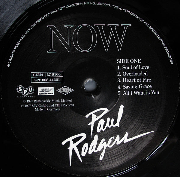 Paul Rodgers - Now (Vinyl, LP, Album) Very Good Plus (VG+) / Very Good (VG)