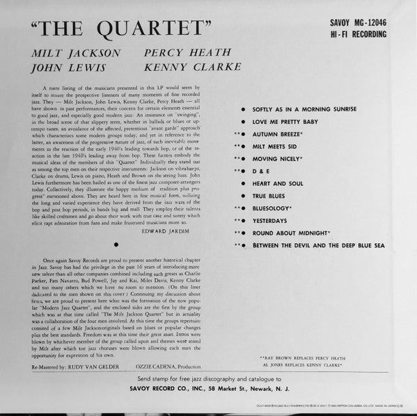 The Modern Jazz Quartet - The Quartet (Vinyl, LP, Album, Reissue, Mono) Very Good Plus (VG+) / Very Good (VG)