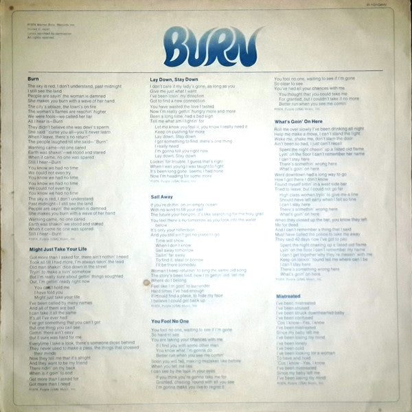Deep Purple - Burn (Vinyl, LP, Album, Reissue) Very Good (VG) / Good (G)