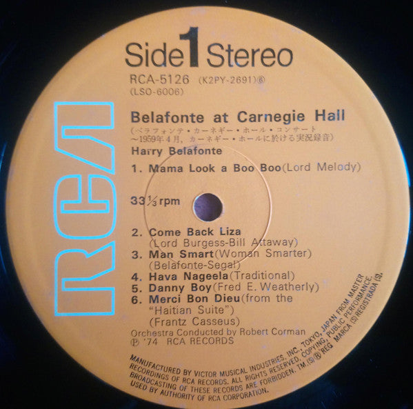 Harry Belafonte - Belafonte At Carnegie Hall: The Complete Concert (2xVinyl, LP, Album, Stereo) Very Good (VG) / Good Plus (G+)