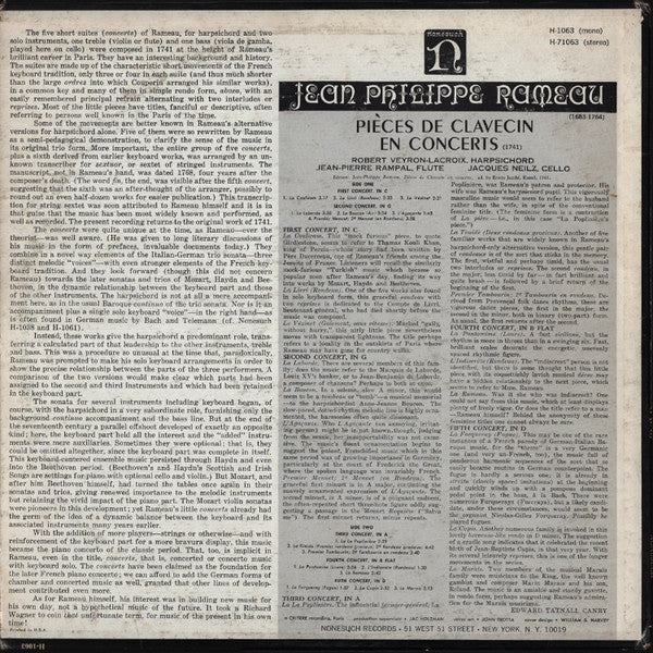 Jean-Philippe Rameau - Pièces De Clavecin En Concert (Vinyl, LP, Stereo) Very Good Plus (VG+) / Good Plus (G+)
