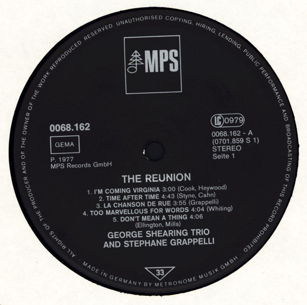 George Shearing Trio - The Reunion (Vinyl, LP, Album, Repress) Very Good Plus (VG+) / Very Good (VG)