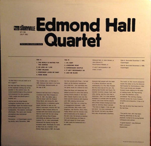 The Edmond Hall Quartet - Edmond Hall Quartet (Vinyl, LP) Very Good (VG) / Very Good (VG)
