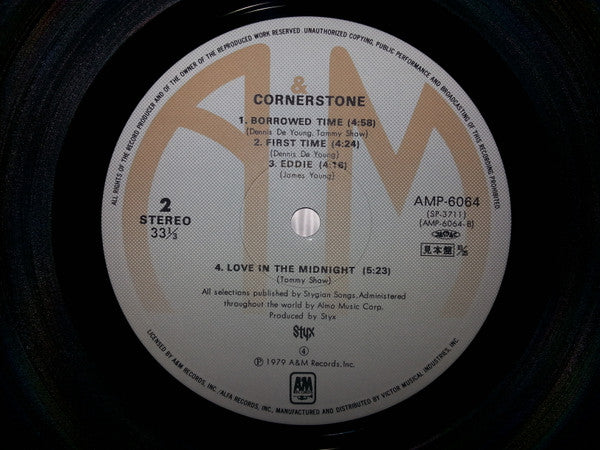Styx - Cornerstone (Vinyl, LP, Album, Promo) Near Mint (NM or M-) / Very Good Plus (VG+)