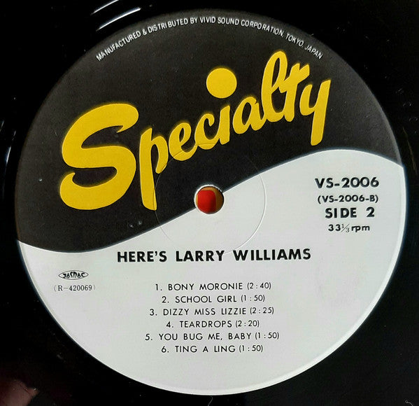 Larry Williams (3) - Here's Larry Williams (Vinyl, LP, Album, Reissue)