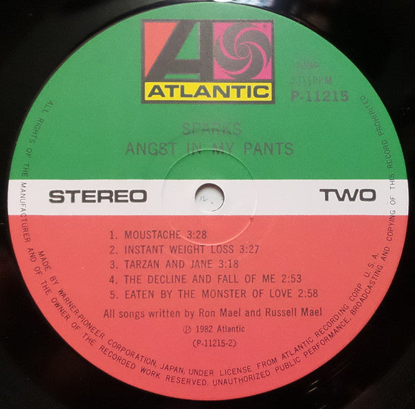 Sparks - Angst In My Pants (Vinyl, LP, Album) Very Good Plus (VG+) / Very Good (VG)