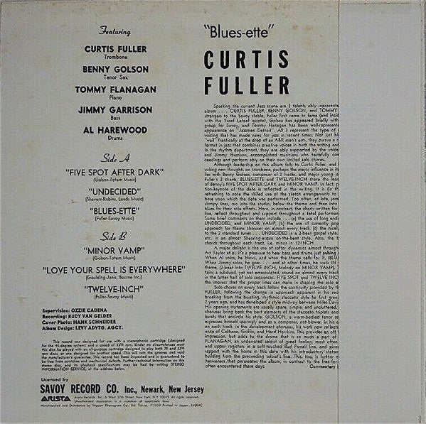 Curtis Fuller - Blues-ette (Vinyl, LP, Album, Reissue) Very Good Plus (VG+) / Very Good Plus (VG+)