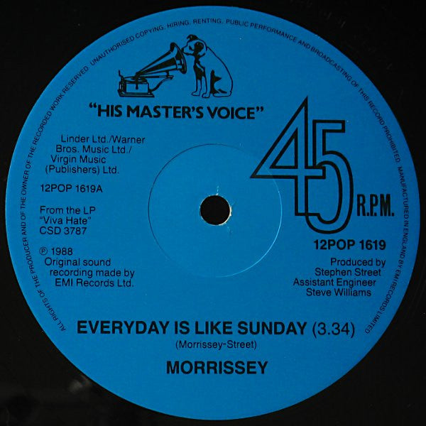 Morrissey - Everyday Is Like Sunday (Vinyl, 12", 45 RPM, Single) Very Good Plus (VG+) / No Cover