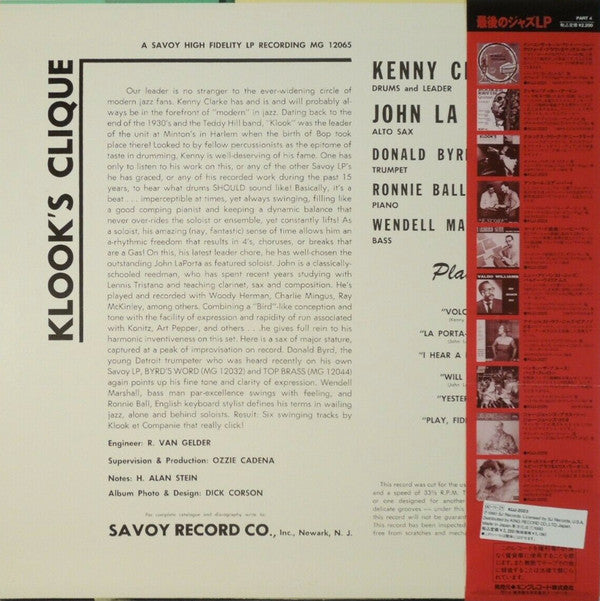 Kenny Clarke - Klook's Clique (Vinyl, LP, Album, Reissue, Mono) Very Good Plus (VG+) / Very Good Plus (VG+)