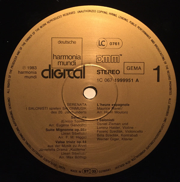 I Salonisti - Serenata • I Salonisti Spielen Salonmusik (Vinyl, LP, Album) Very Good Plus (VG+) / Very Good Plus (VG+)