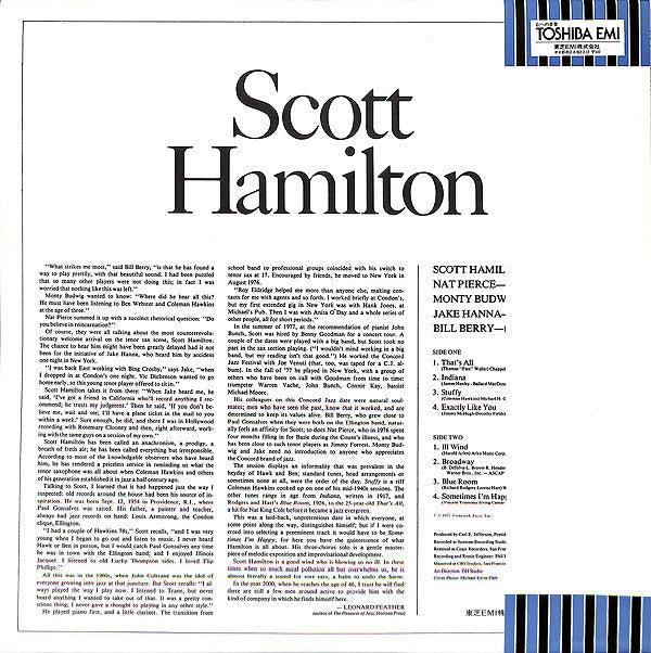 Scott Hamilton - Scott Hamilton Is A Good Wind Who Is Blowing Us No Ill (Vinyl, LP, Promo) Very Good Plus (VG+) / Very Good Plus (VG+)