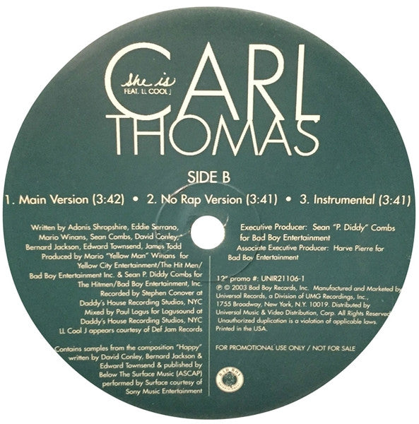Carl Thomas - She Is (Vinyl, 12", Promo) Very Good Plus (VG+) / Very Good Plus (VG+)