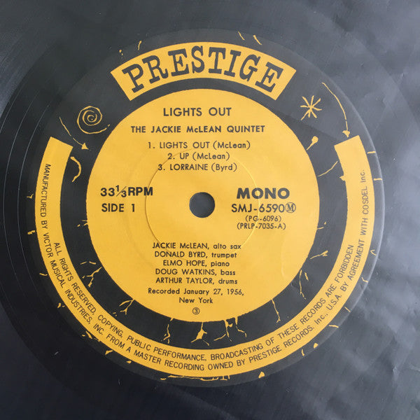 Jackie McLean Quintet - Lights Out! (Vinyl, LP, Album, Reissue, Mono) Very Good (VG) / Very Good Plus (VG+)