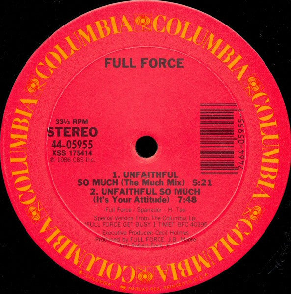 Full Force - Unfaithful So Much (Vinyl, 12", 33 ⅓ RPM) Very Good Plus (VG+) / Very Good Plus (VG+)