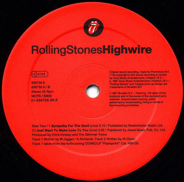 The Rolling Stones - Highwire (Vinyl, 12", Maxi-Single, 45 RPM) Very Good Plus (VG+) / Good Plus (G+)