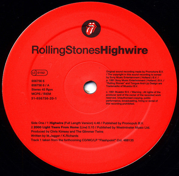 The Rolling Stones - Highwire (Vinyl, 12", Maxi-Single, 45 RPM) Very Good Plus (VG+) / Good Plus (G+)