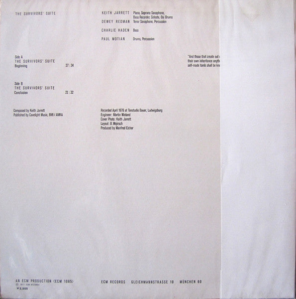Keith Jarrett - The Survivors' Suite (Vinyl, LP, Album) Very Good Plus (VG+) / Good (G)