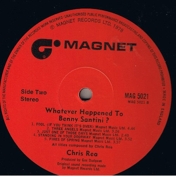 Chris Rea - Whatever Happened To Benny Santini? (Vinyl, LP, Album) Near Mint (NM or M-) / Very Good (VG)