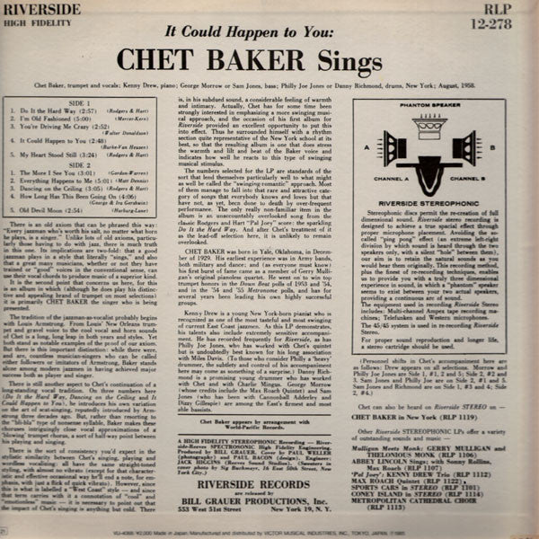 Chet Baker - It Could Happen To You (Vinyl, LP, Album, Mono, Reissue) Near Mint (NM or M-) / Very Good Plus (VG+)