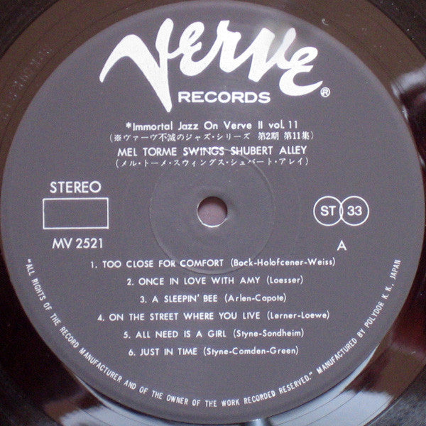 Mel Tormé - Swings Shubert Alley (Vinyl, LP, Album, Reissue, Stereo) Very Good Plus (VG+) / Very Good Plus (VG+)