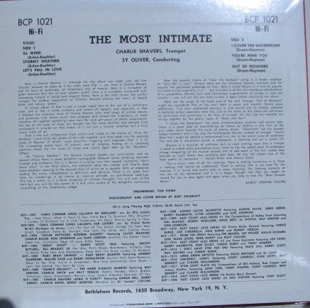 Charlie Shavers - The Most Intimate (Vinyl, Album, 10", Reissue) Near Mint (NM or M-) / Near Mint (NM or M-)