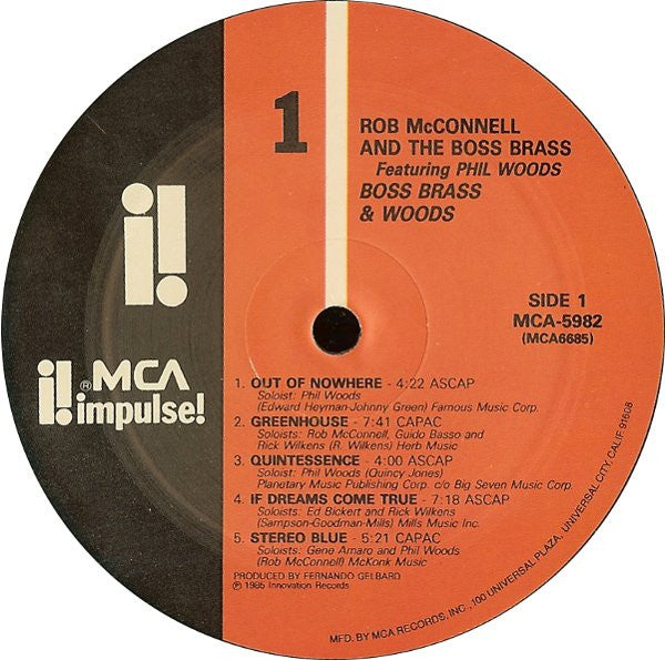 Rob McConnell & The Boss Brass - Boss Brass & Woods (Vinyl, LP, Album) Very Good Plus (VG+) / Very Good Plus (VG+)