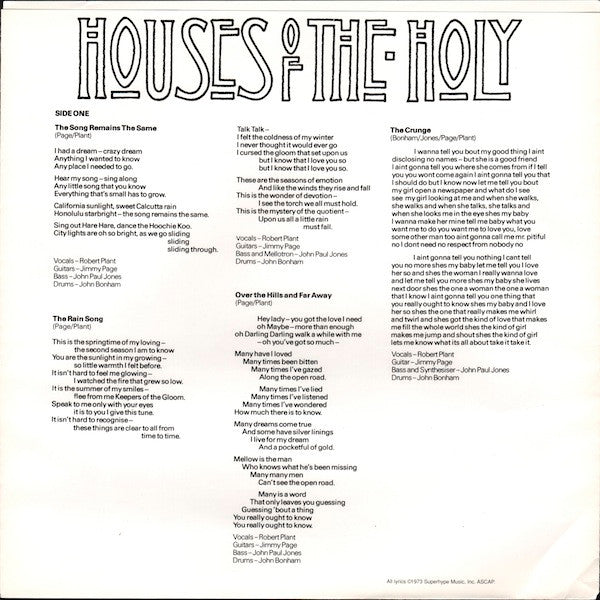 Led Zeppelin - Houses Of The Holy (Vinyl, LP, Album, Reissue, Stereo) Very Good Plus (VG+) / Very Good Plus (VG+)