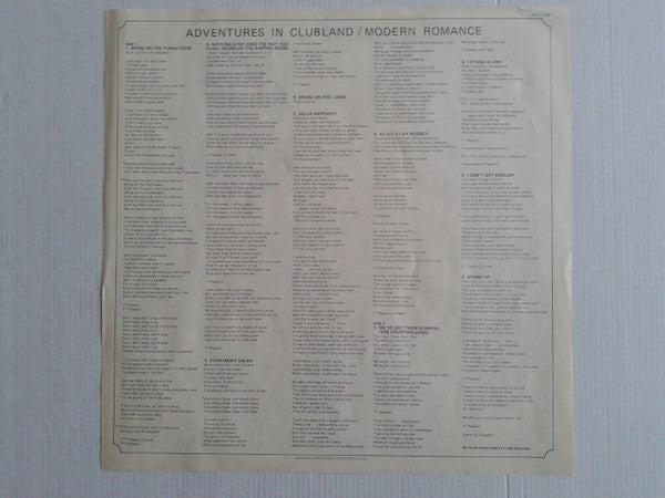 Modern Romance - Adventures In Clubland (Vinyl, LP, Album, Promo, Stereo) Very Good Plus (VG+) / Very Good (VG)