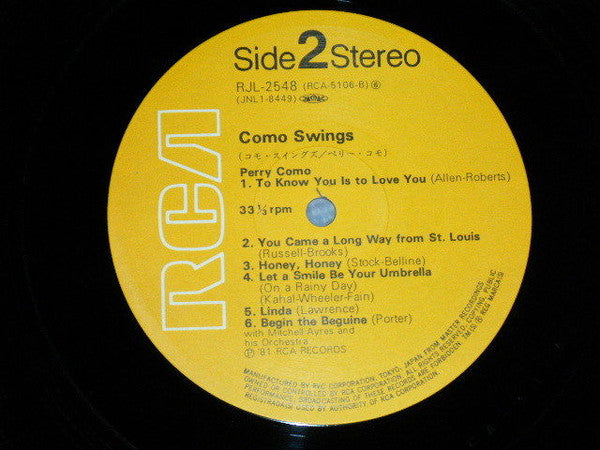 Perry Como - Como Swings (Vinyl, LP, Album, Reissue) Very Good Plus (VG+) / Very Good Plus (VG+)