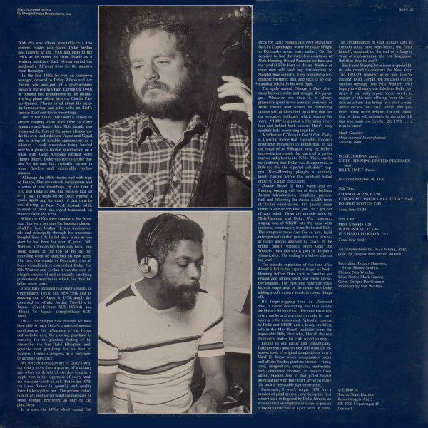 Duke Jordan Trio - Change A Pace (Vinyl, LP, Album, Stereo) Very Good Plus (VG+) / Very Good (VG)