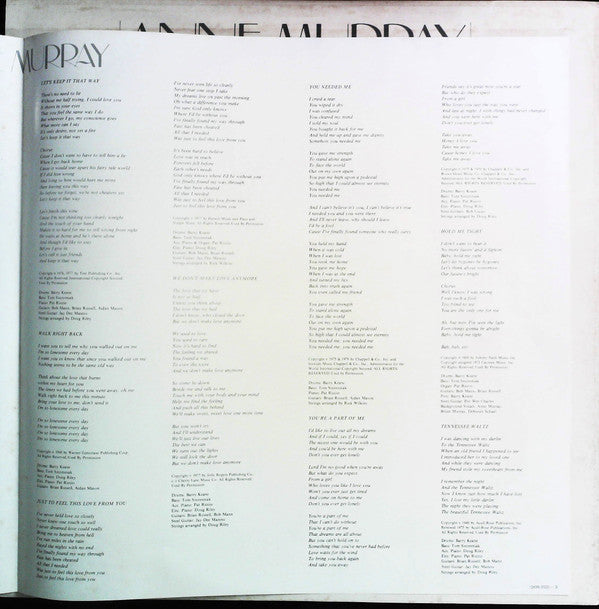 Anne Murray - Let's Keep It That Way (Vinyl, LP, 45 RPM, Album) Very Good (VG) / Very Good (VG)