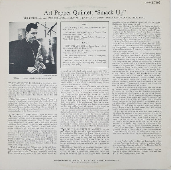 Art Pepper Quintet - Smack Up (Vinyl, LP, Album, Reissue, Stereo)