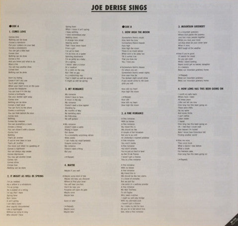 Joe Derise - Joe Derise Sings (Vinyl, 10", Deluxe Edition, Mono) Very Good Plus (VG+) / Very Good (VG)