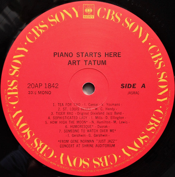 Art Tatum - Piano Starts Here (Vinyl, LP, Compilation, Reissue, Mono) Very Good Plus (VG+) / Very Good Plus (VG+)