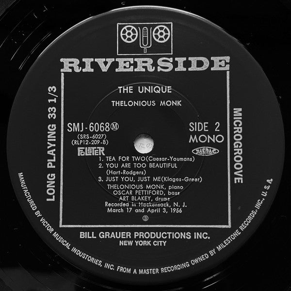 Thelonious Monk - The Unique Thelonious Monk (Vinyl, LP, Album, Reissue, Mono) Near Mint (NM or M-) / Good Plus (G+)