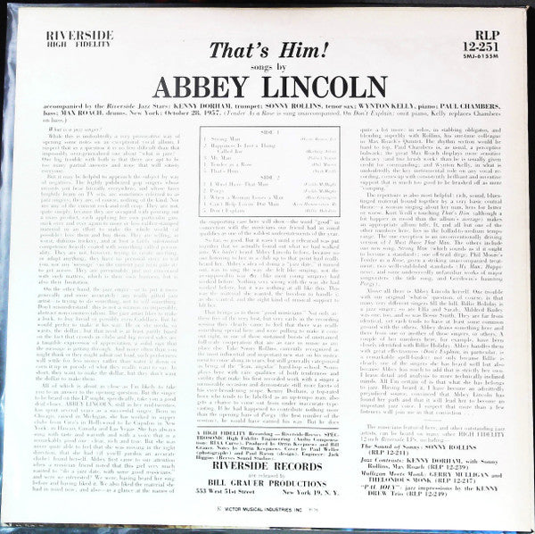 Abbey Lincoln - That's Him! (Vinyl, LP, Album, Mono) Very Good Plus (VG+) / Very Good Plus (VG+)